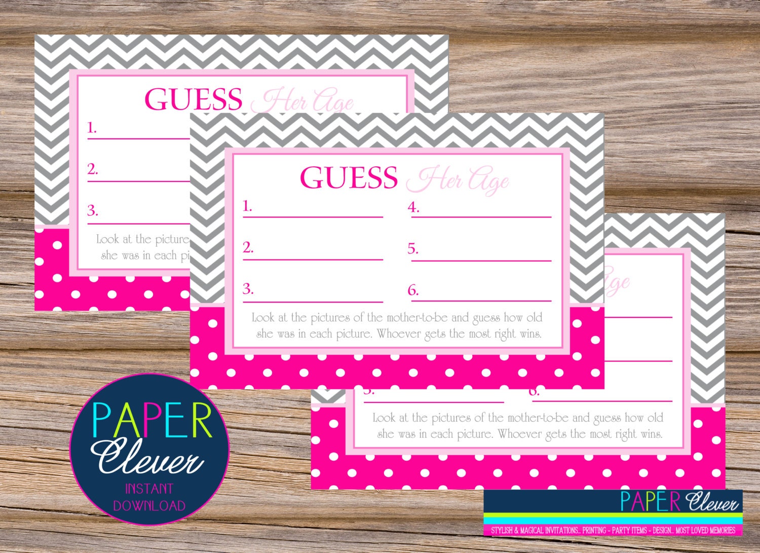 Baby shower game guess her age hot pink gray by paperclever