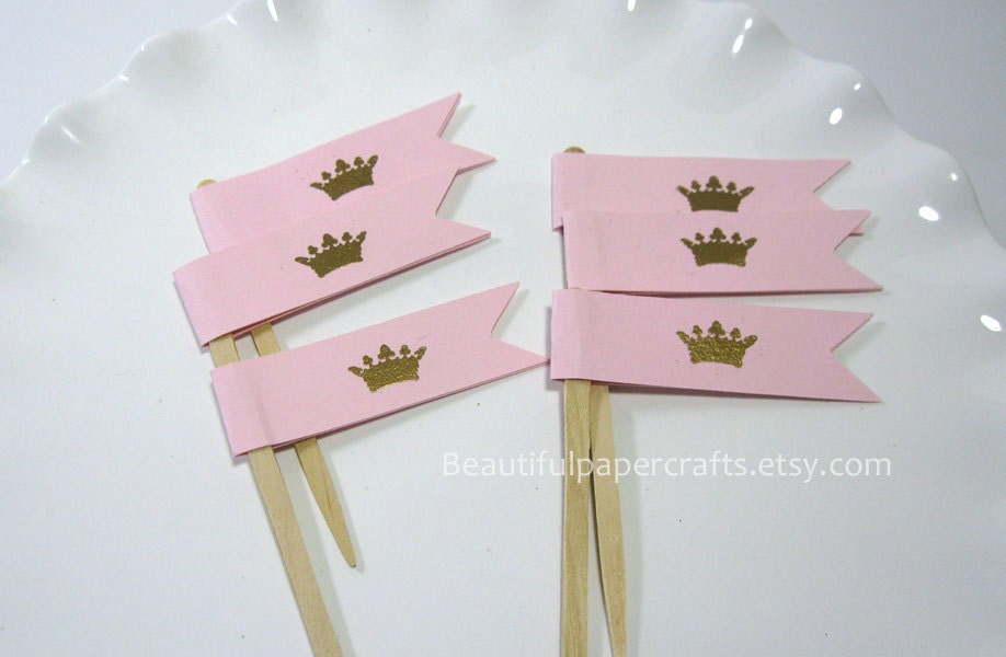 Royal Gold Crown Party Picks, Little Princess Cupcake Toppers, 1st Happy Birthday Decorations, Gold embossed crown