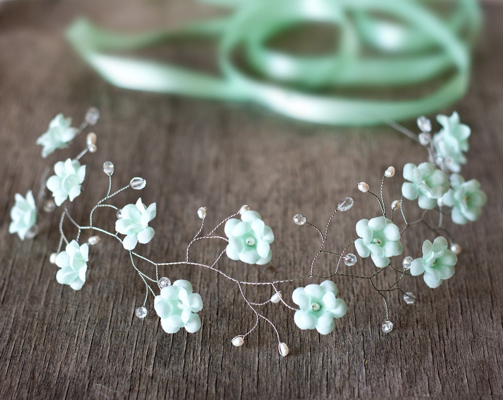 Mint bridal tiara wedding tiara wedding flower crown by ArsiArt