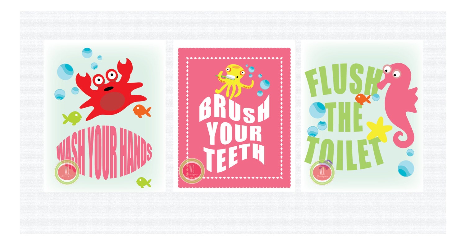 KIDS BATHROOM Wall Art Decor - Wall Art Printable - Instant Download - by WC Designs Il_570xn
