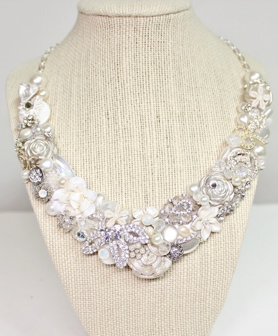 Pearl Bridal NecklaceIvory Floral BibBridal by BrassBoheme
