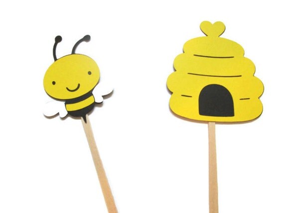 Set of 12 Bees and Beehive Cupcake Toppers - Bee Mine, Happy Beeday, Gender Reveal, Bee Parties, Mother to Bee Il_570xn