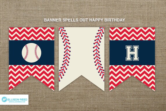 Baseball Birthday Banner - Baseball Printable - Baseball Birthday - Sports Birthday - Printable Party - Chevron printable - First Birthday Il_570xn