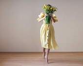 Yellow linen folk dirndl princess dress - founditgreat