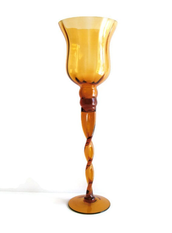 Vintage Candle Holder Tall Glass Golden Amber Fits by pluinct
