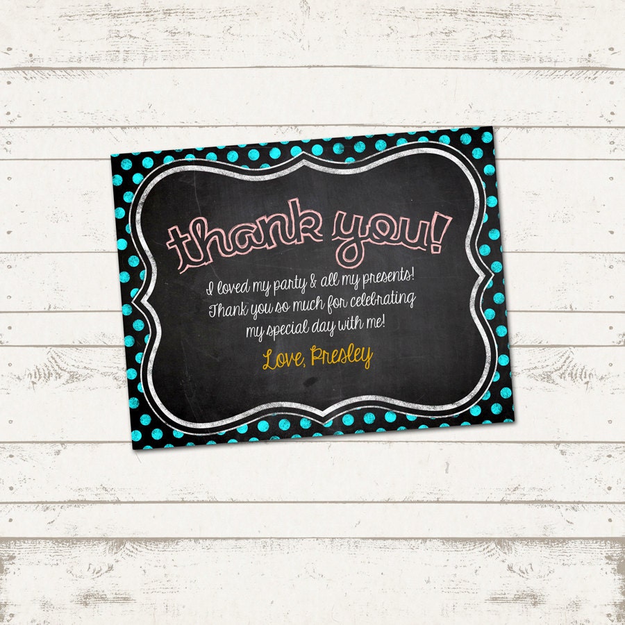 Chalkboard Thank You Card - Blackboard, Polka Dots - Vintage Inspired - Custom, Digital, Printable Designs Il_570xn
