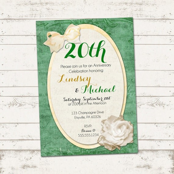 Wedding Anniverary Invitation - Vintage Inspired - Emerald and Gold - Birthday, Shower -Custom, Printable Designs Il_570xn