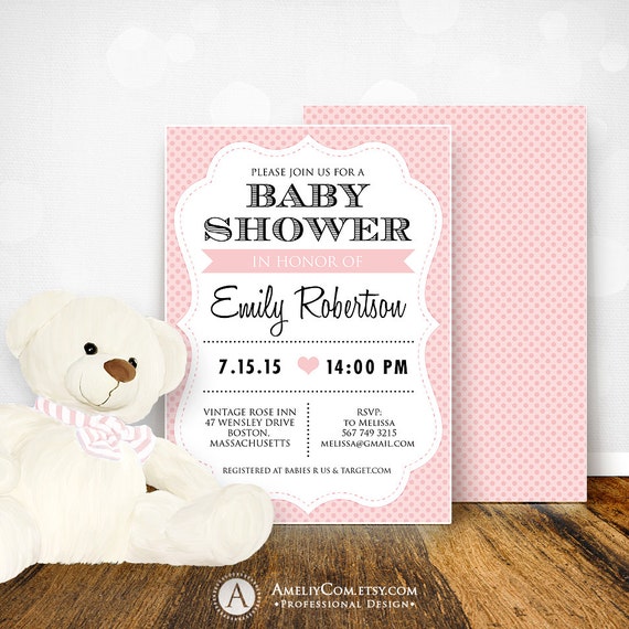 Baby Shower Invitation Printable Editable - Baby Girl Pink Polka Dots ...