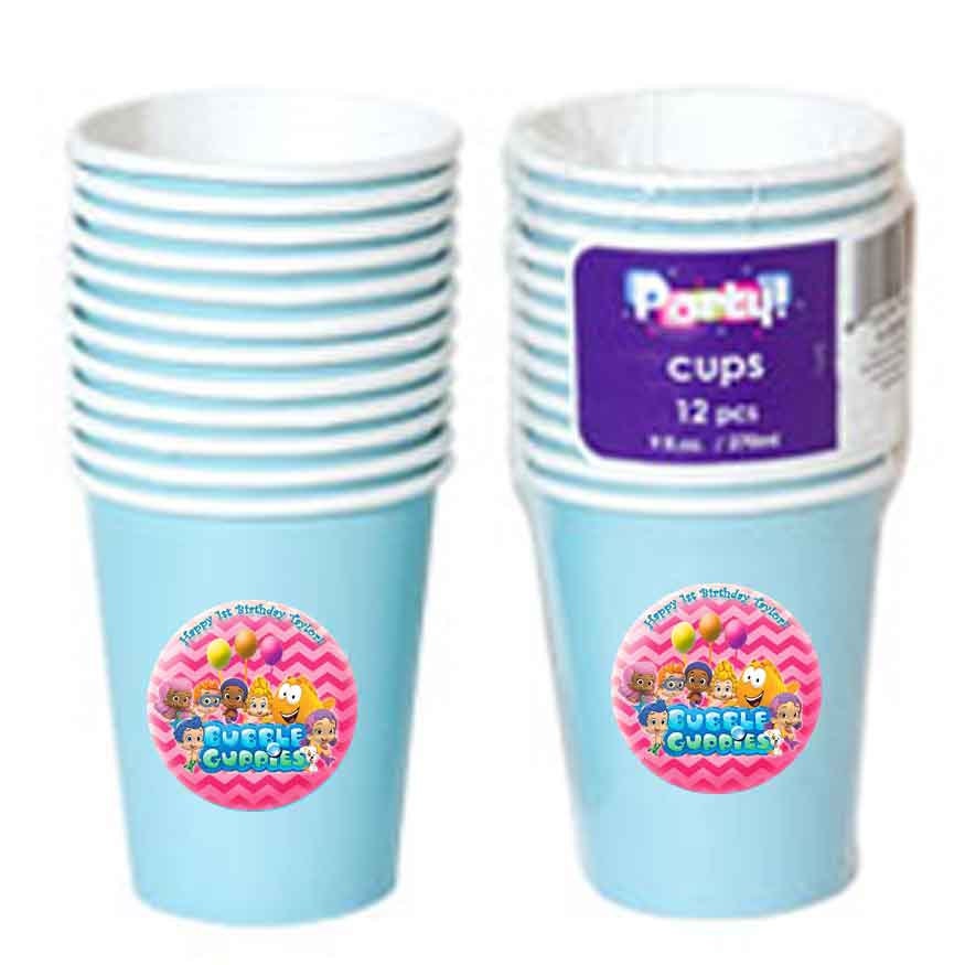 Bubble Guppies pink striped personalized paper cups Il_570xn