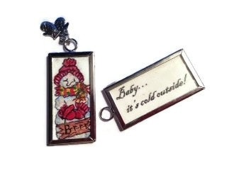 Hand Painted Snowman Pendant with silver mittens charm - CountryImages