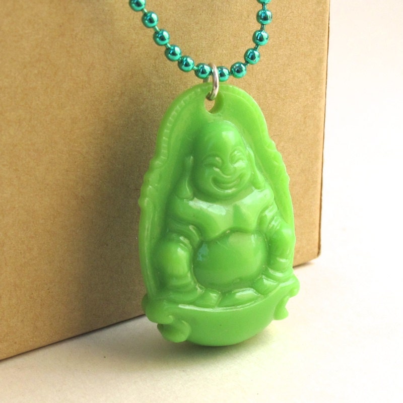 Green Buddha Necklace Happy Buddha Green Laughing by jensbackyard