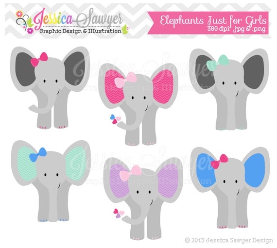 INSTANT DOWNLOAD, girls elephant clipart, jungle birthday party, for commercial use, announcements, invites, digital crafts Il_570xn