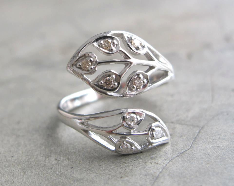 Diamond Leaf Ring- Promise Diamond Ring- Engagement Ring- Champagne ...
