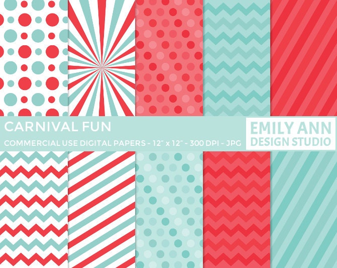 50% OFF - Carnival Polka Dots Sunburst Chevron Cute Digital Papers - Commercial Use - Scrapbooking Invitations Cards - Instant Download Il_570xn