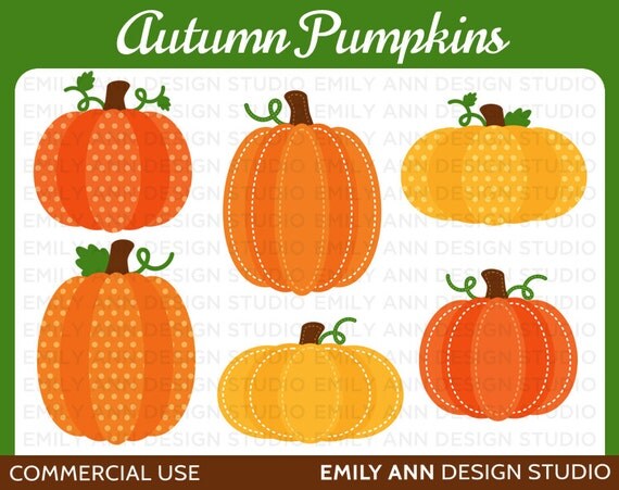 Pumpkins Autumn Harvest Fall Stitched Cute Clip Art - Commercial Use - Scrapbooking Invitations Cards - Instant Download Il_570xn
