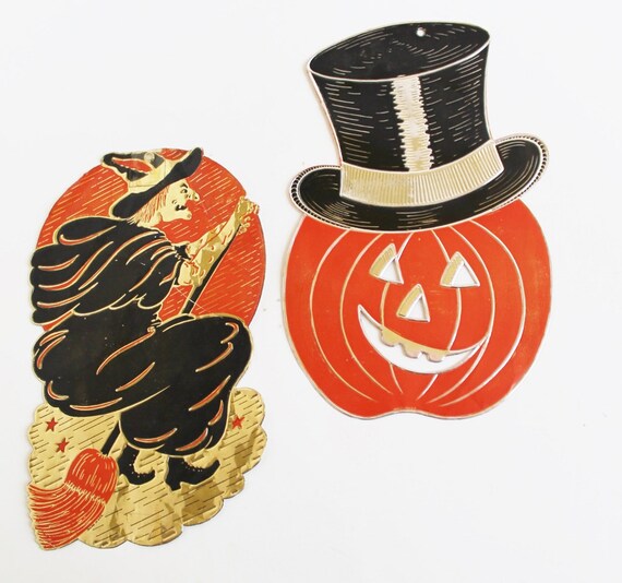 Art Deco Halloween Silver Gold Foil Witch by TheBlueRam on Etsy