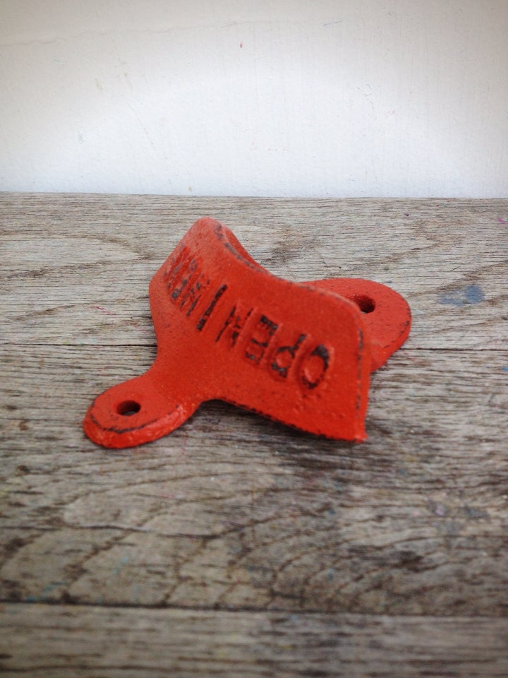 BOLD deep coral retro wall mount bottle opener // man cave bar kitchen decor // rustic shabby chic vintage inspired - BOLDHOUSE