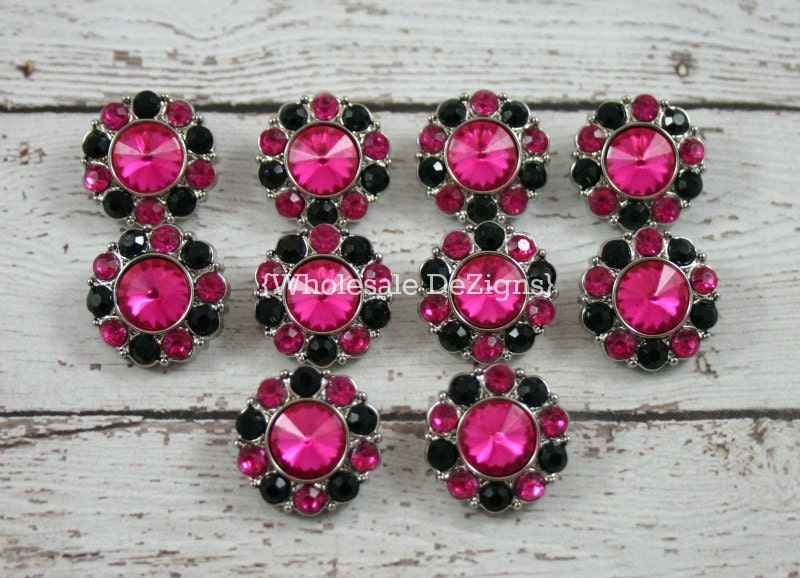 Black And Hot Pink Rhinestone Buttons Mm Acrylic Set