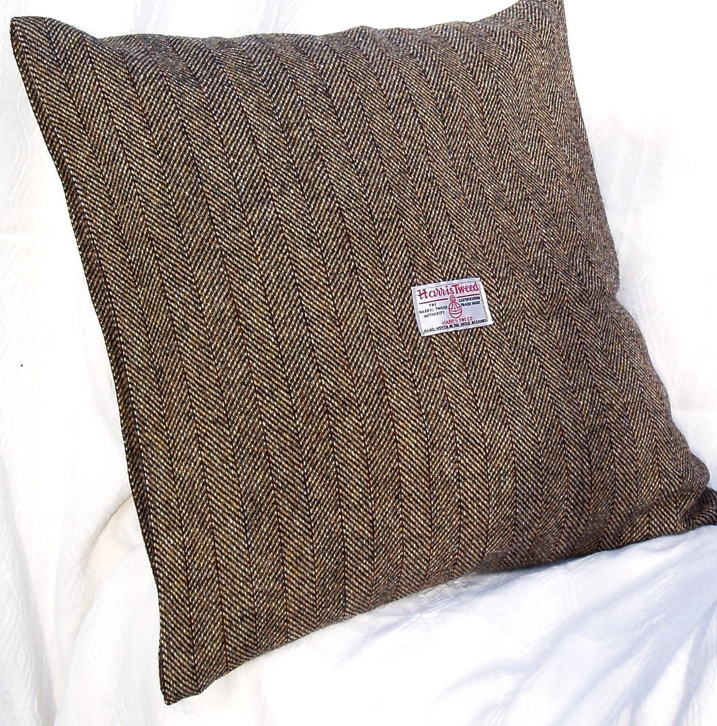 Harris Tweed brown cushion or pillow cover by