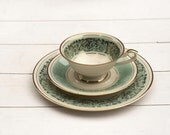 Vintage Tea Cup and Saucer Trio Set Turquoise Nouveau - CirceCollectables