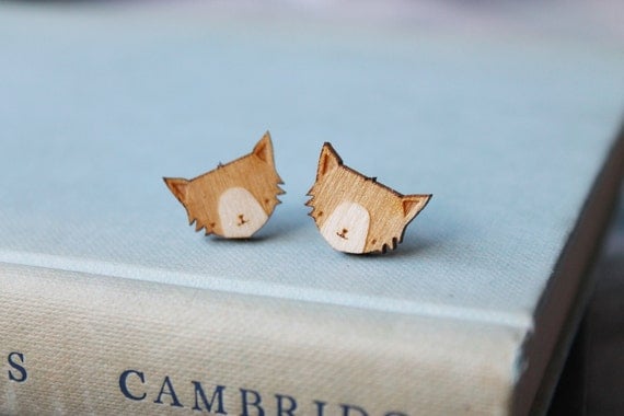 Wooden Cat Earrings