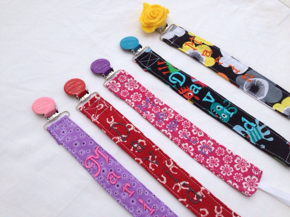 Personalized pacifier clip fabric snap or loop by LaurensNook