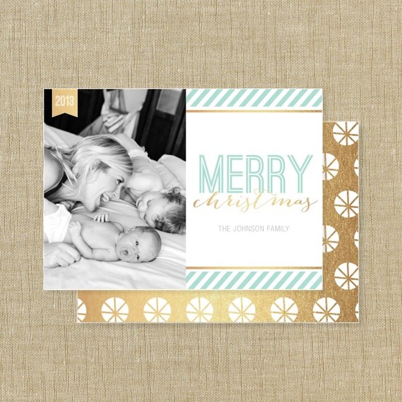 Professionally Printed Holiday Christmas Photo Cards- Brushed Gold Il_570xn