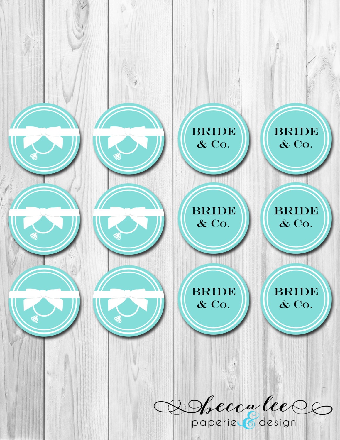 INSTANT DOWNLOAD - Bride & Co. Cupcake Toppers - Tiffany Inspired Bridal Shower - DIY - Printable Il_570xn