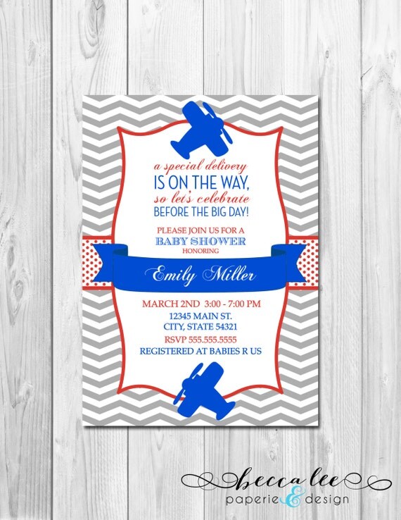Airplane Baby Shower Invitation - Chevron Stripes - DIY - Printable Il_570xn