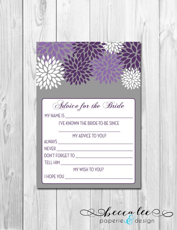 INSTANT DOWNLOAD - Advice for the Bride - Purple, White and Grey Pom Poms - Printable Il_570xn