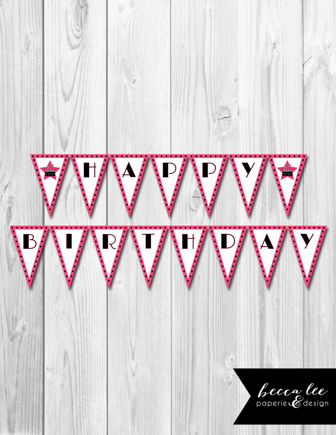 INSTANT DOWNLOAD - Happy Birthday Banner - Movie Theme - Pink Black and White - DIY - Printable Il_570xn