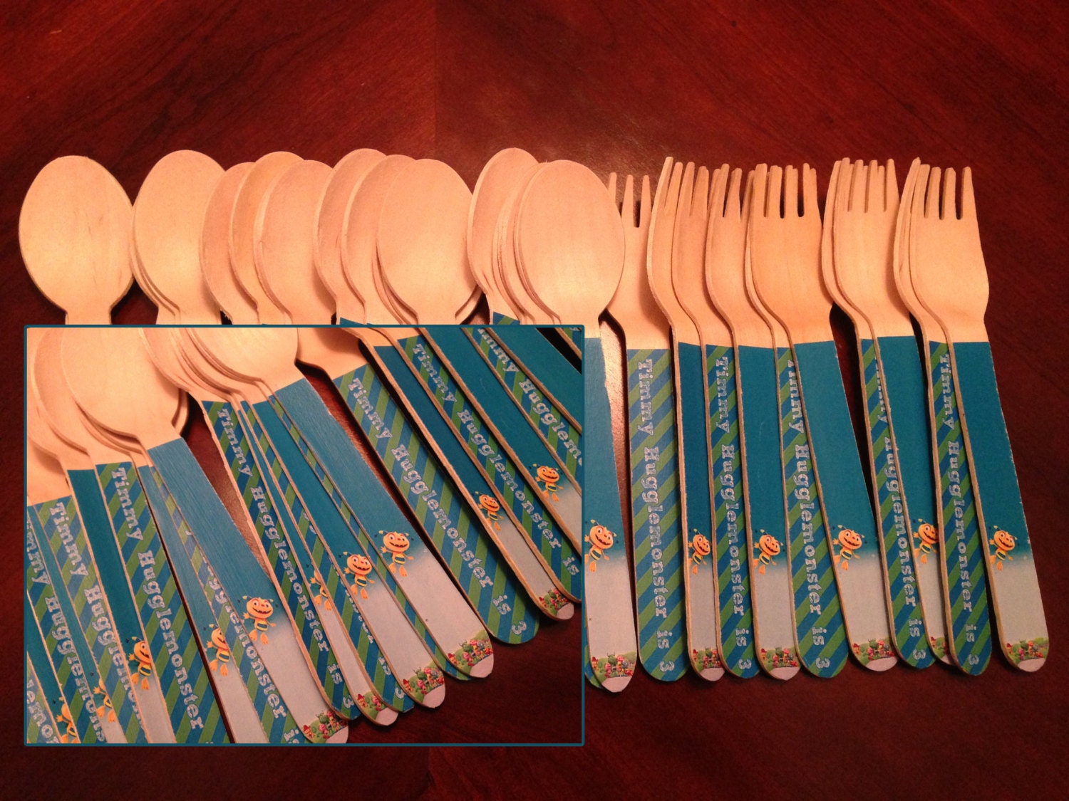 24 Wooden Forks or Spoons- Henry Hugglemonster Il_570xn