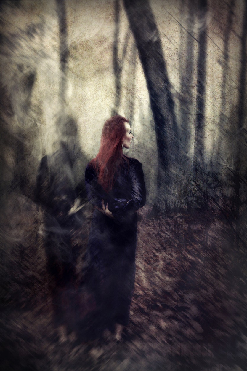 Title: "The Forgotten One".  Woman in woods with a ghostly image. - SpokeninRed