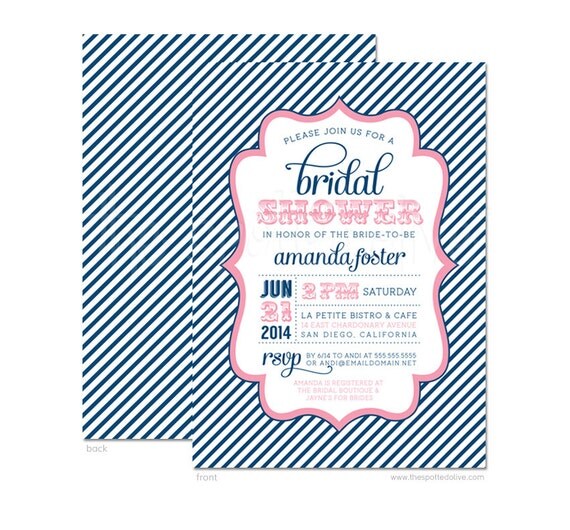 Vintage Typography & Stripes Bridal Shower Invitation - DIY Printable or Printed Invitation Options Il_570xn