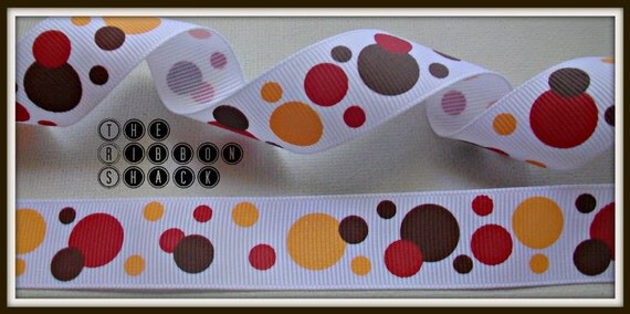 7/8 Fall Cutie Dots Grosgrain Printed Ribbon Autumn Navy Sage Orange Yellow Leaves Pumpkin Scarecrow Turkey Thanksgiving Owl Il_570xn