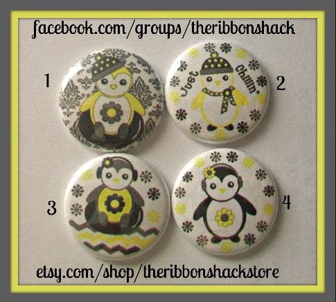 Just Chillin' Penguins 1" Buttons M2M Ribbon Bow Center Scrapbooking Decor Yellow Gray Chevron Winter Christmas Zebra Snowflake Il_570xn