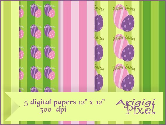 Striped digital paper with Easter eggs wider stripes shades of green purple and pink Easter eggs download immediately Il_570xn