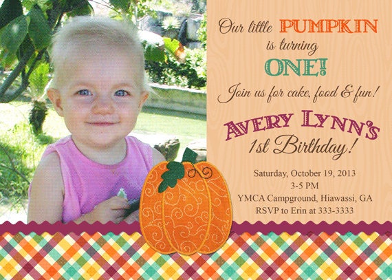 Plaid Little Pumpkin 1st Birthday Party Invitations - printable Il_570xn
