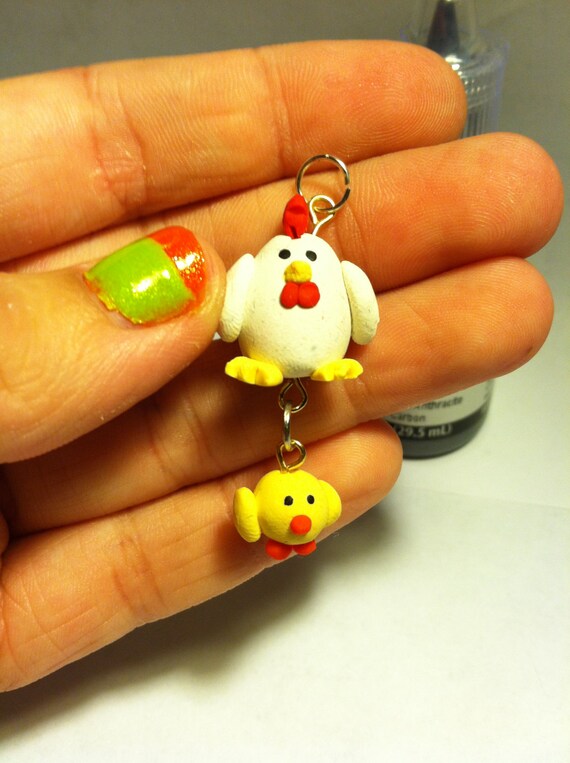 Items similar to Chicken and Chick Polymer Clay Charm on Etsy