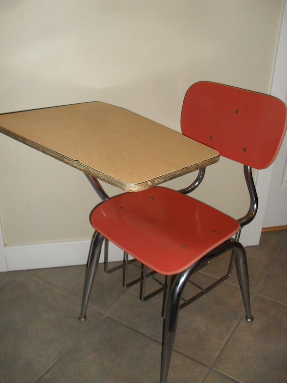 1950's School Desk Chrome Metal And Fiberglass by VintageSpecialty