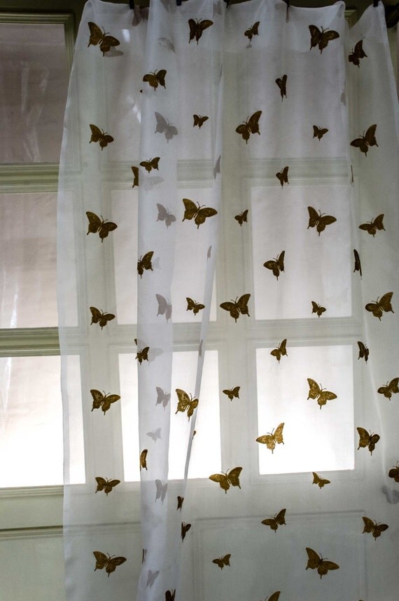 Items similar to Gold butterfly embroidered silk sheer curtains (sold