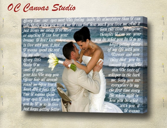 Valentine's Day Gift- Wedding Photo  Canvas Print with Wedding Songs Lyrics/Vows/Poem/Quotes. Personal/Unique Wall Decor.