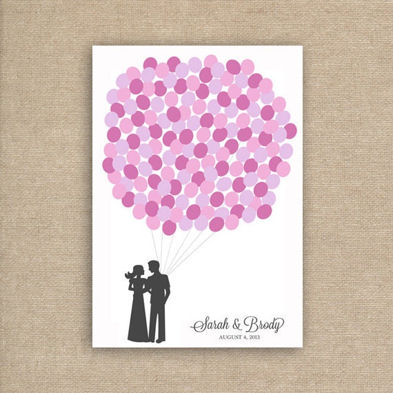 Wedding Guest Book Alternative - Wedding Guestbook for 150 Guests - Balloon Guest Book Poster in Pink and Purple