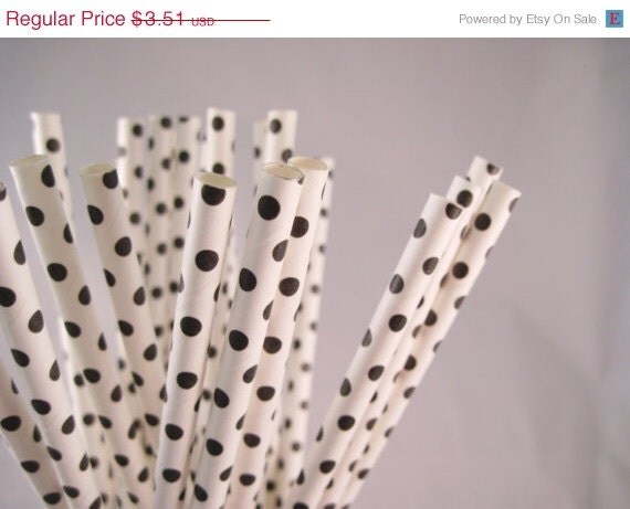 Cyber Week SALE 10% OFF 25 Black Dot Paper Straw - ships less than 24 hours Il_570xn