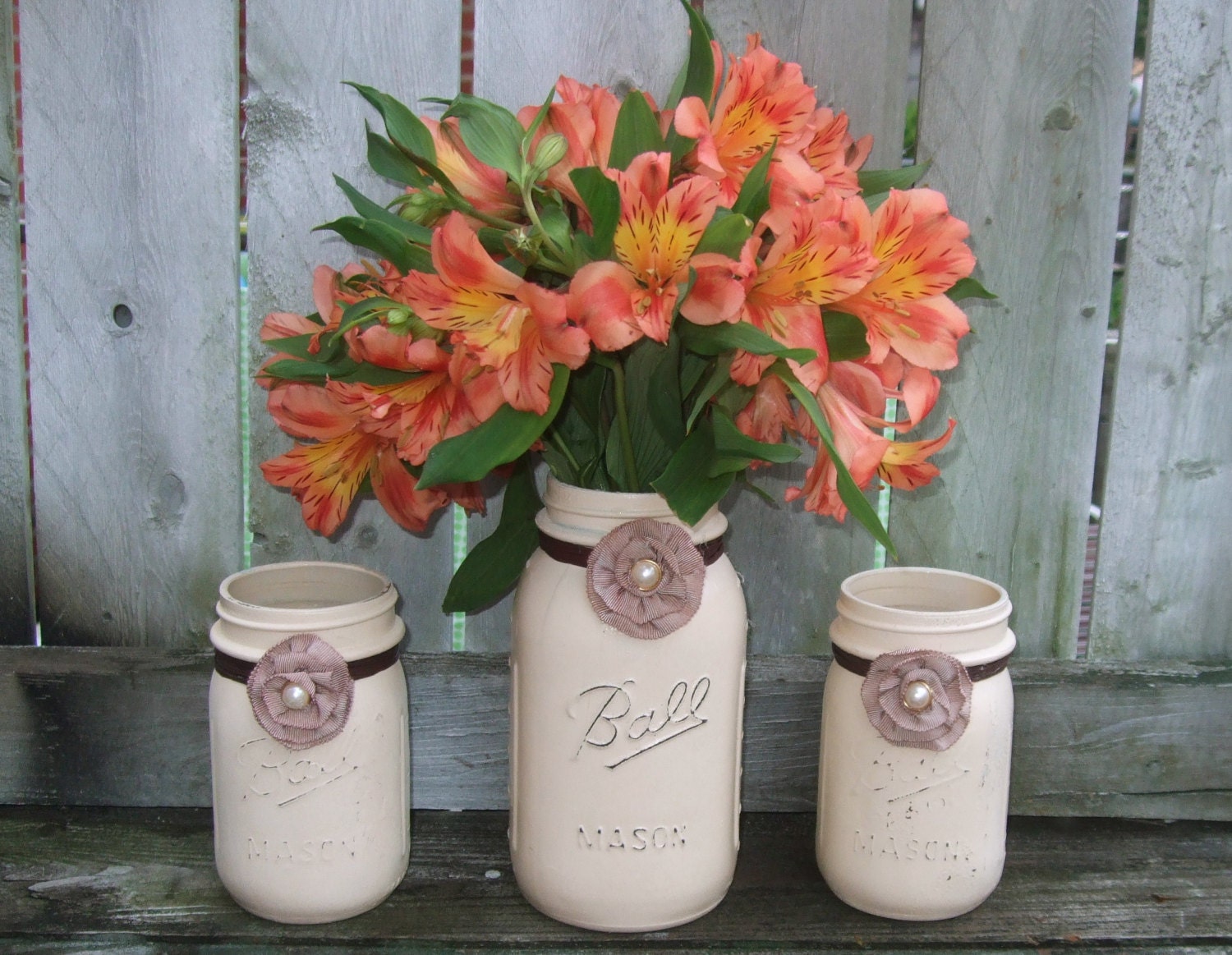 Mason Jar Centerpiece / Wedding Candle by CarolesWeddingWhimsy