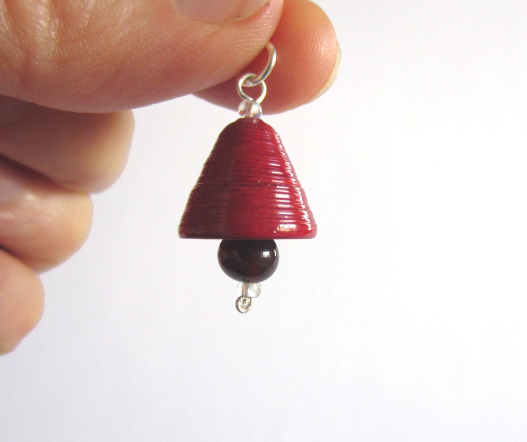 Bell paper bead charm or pendant, ruby red. - PatchesAndBeads