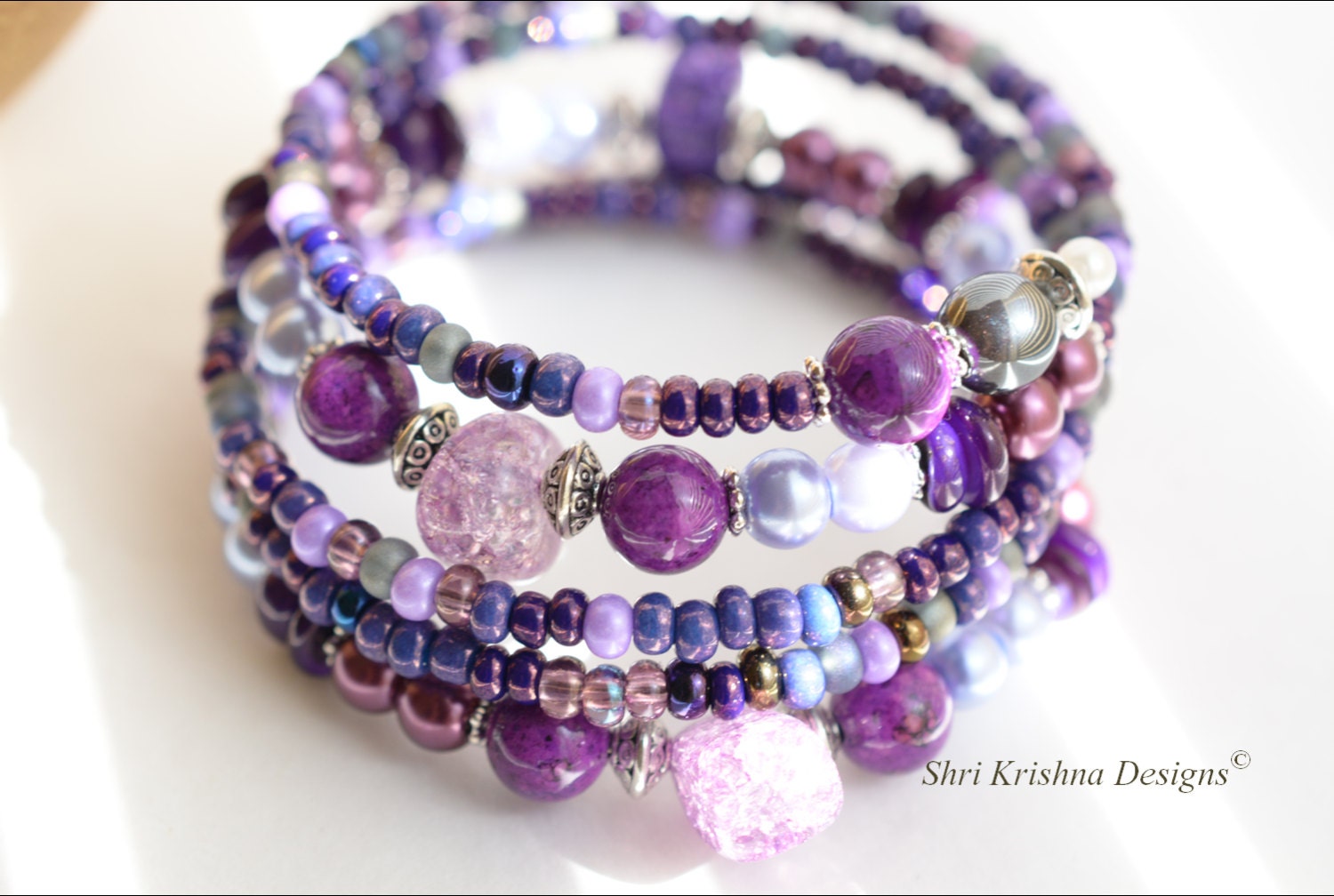 Purple Iris - pretty bohemian glass bracelet, gift for her, great for wedding party functions everyday - ShriKrishnaDesigns