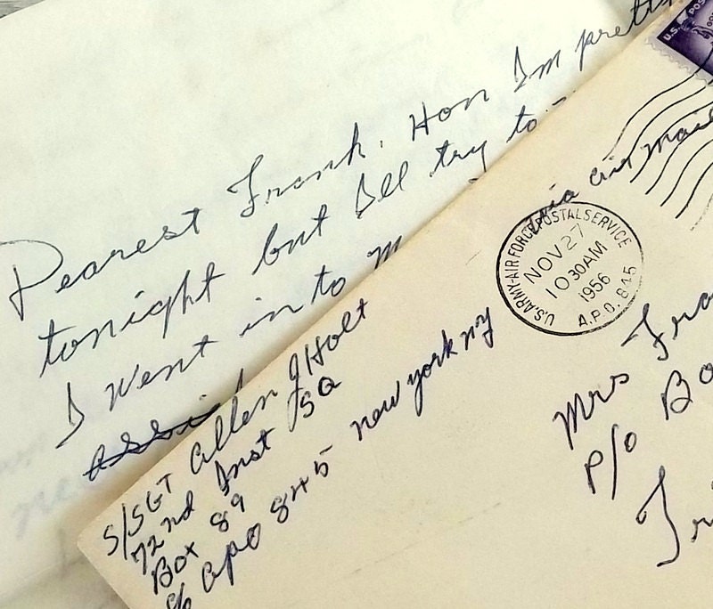 Vintage love letter correspondence with service man and wife, 1950s, - SunshineAndSuitcase
