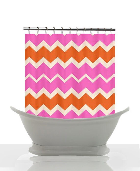 Items similar to Chevron Shower Curtain Groovy Retro pink and Orange