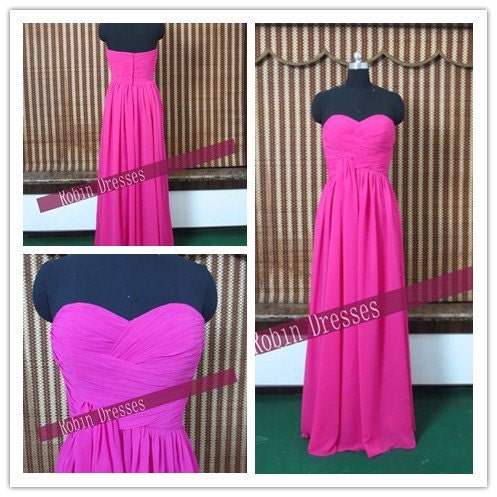 New Custom-made Strapless Sweetheart Long Loor Length Hot Pink Bridesmaid Dresses Prom Dresses
